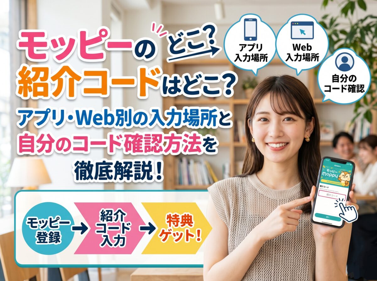モッピーの紹介コードはどこ？アプリ・Web別の入力場所と自分のコード確認方法を徹底解説！
